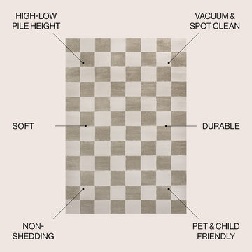 Hand Modern Geometric Checkerboard High-Low Area Rug